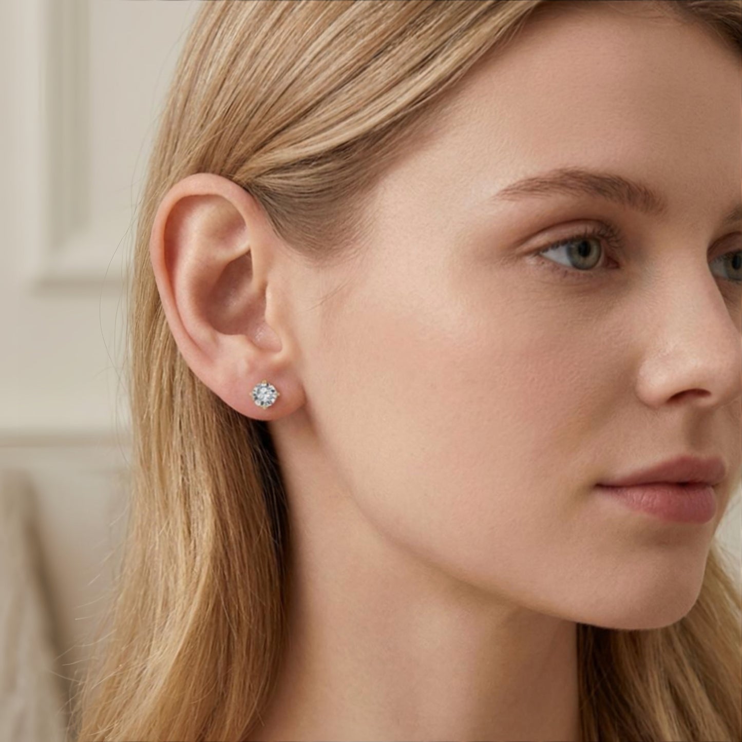 925 Sterling Silver Elegant Gold CZ Stud Earrings: Timeless Sophistication