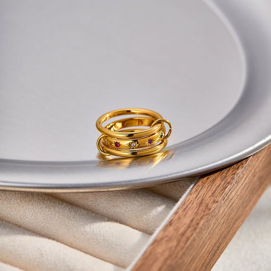 Three-Tier Stacked Ring, 18K Gold-Plated Stainless Steel Ring