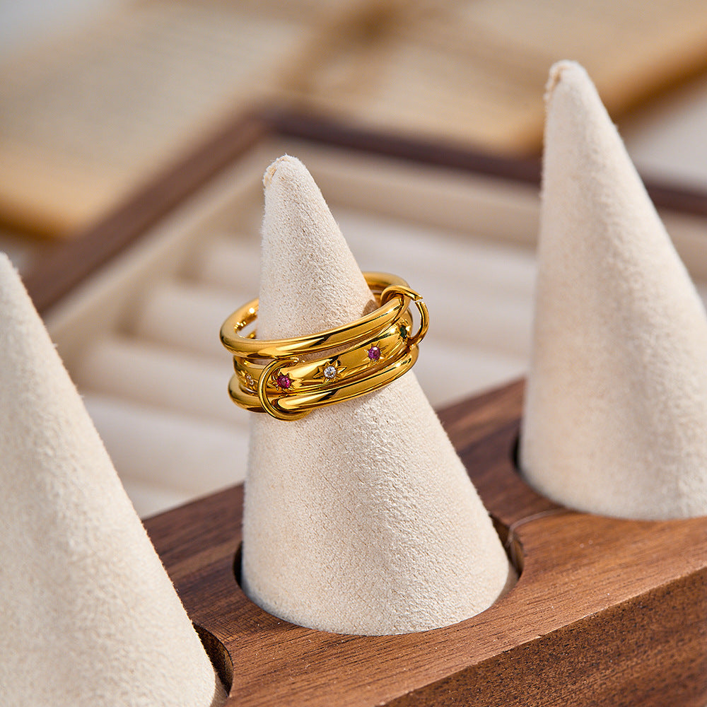Three-Tier Stacked Ring, 18K Gold-Plated Stainless Steel Ring
