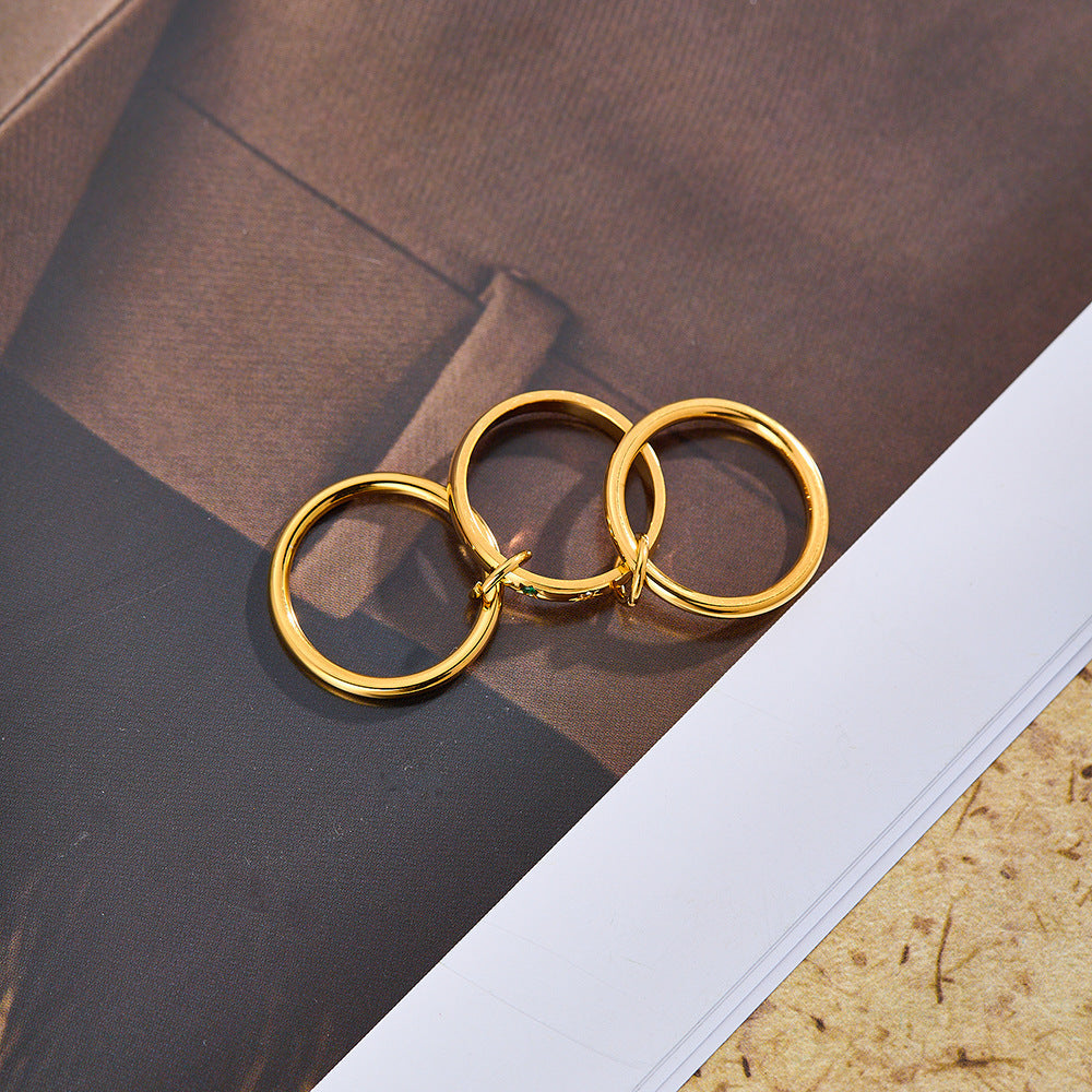Three-Tier Stacked Ring, 18K Gold-Plated Stainless Steel Ring