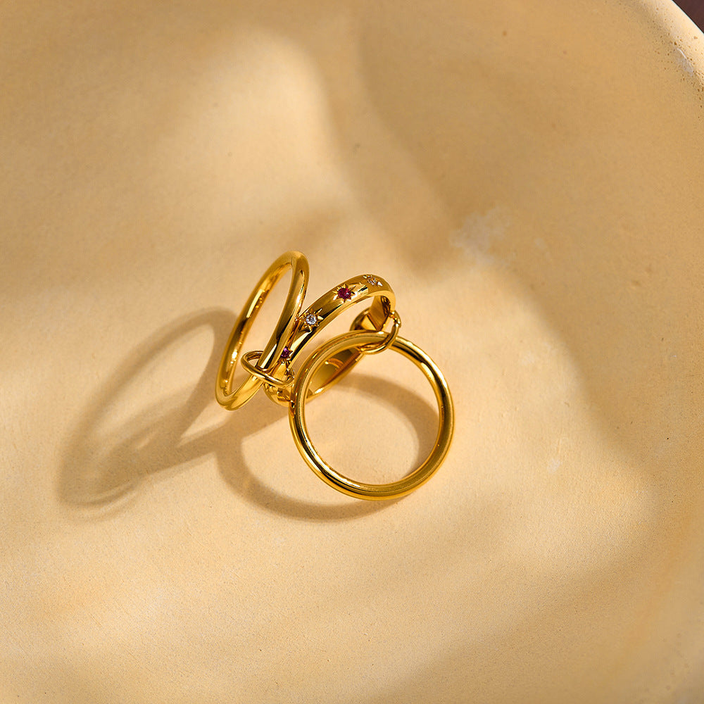Three-Tier Stacked Ring, 18K Gold-Plated Stainless Steel Ring