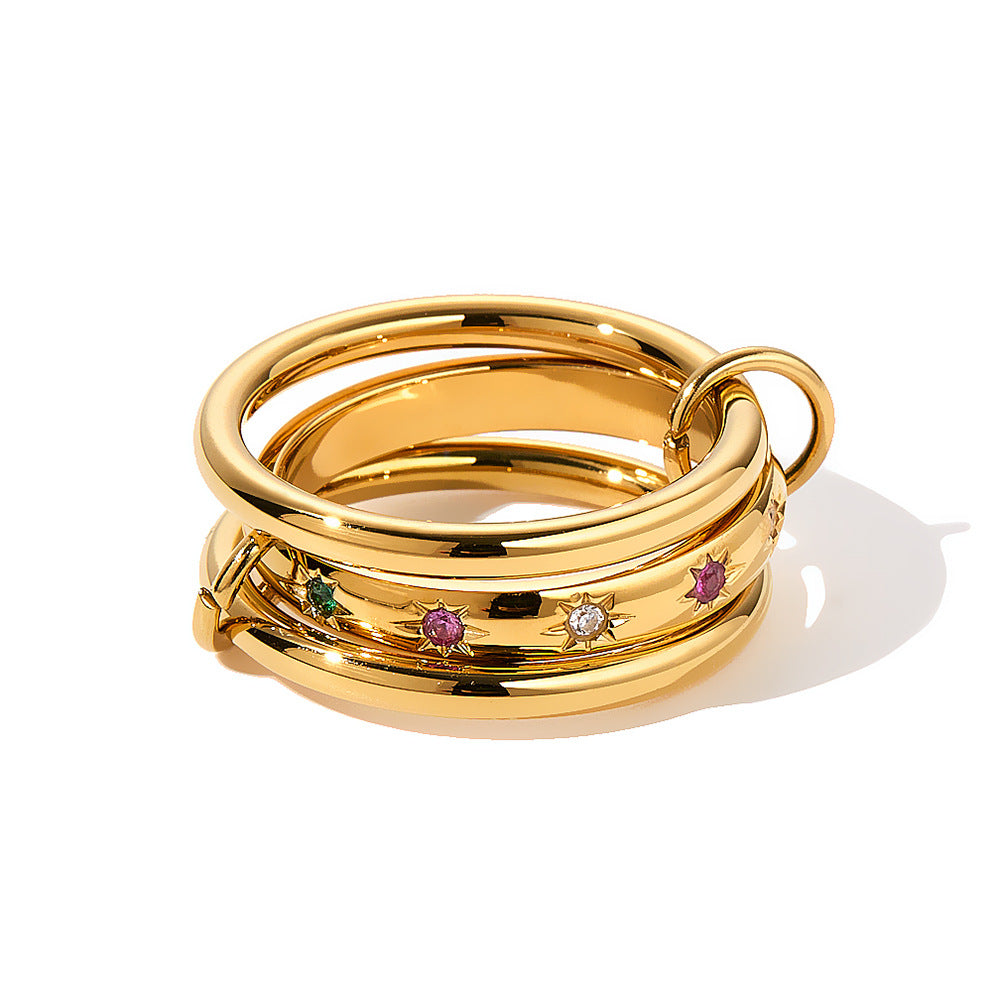 Three-Tier Stacked Ring, 18K Gold-Plated Stainless Steel Ring