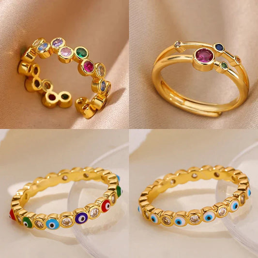 Colorful Tiny Round Rings For Women Stainless Steel Gold Color Adjustable Wedding Ring Luxury Aesthetic Jewlery Couple Gift
