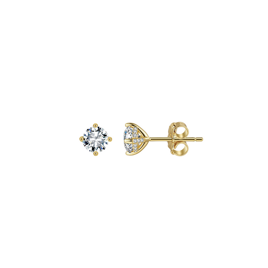 925 Sterling Silver Elegant Gold CZ Stud Earrings: Timeless Sophistication