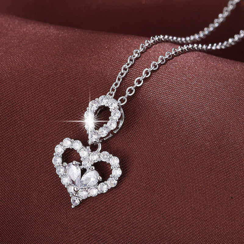 Affectionate Titanium Steel Light-Luxury Jewelry Diamond-Inlaid Heart Choker Necklace For Women