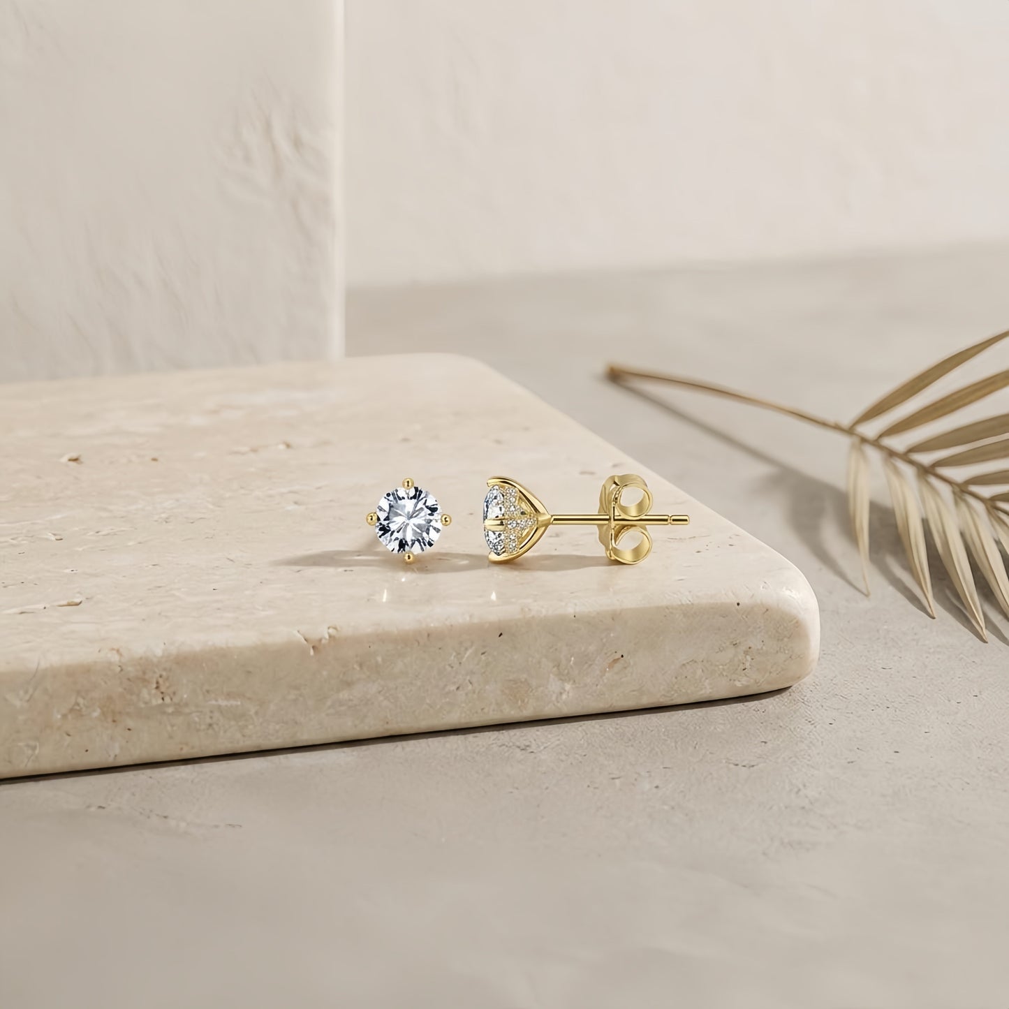 925 Sterling Silver Elegant Gold CZ Stud Earrings: Timeless Sophistication