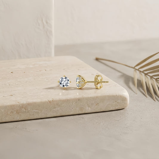 925 Sterling Silver Elegant Gold CZ Stud Earrings: Timeless Sophistication