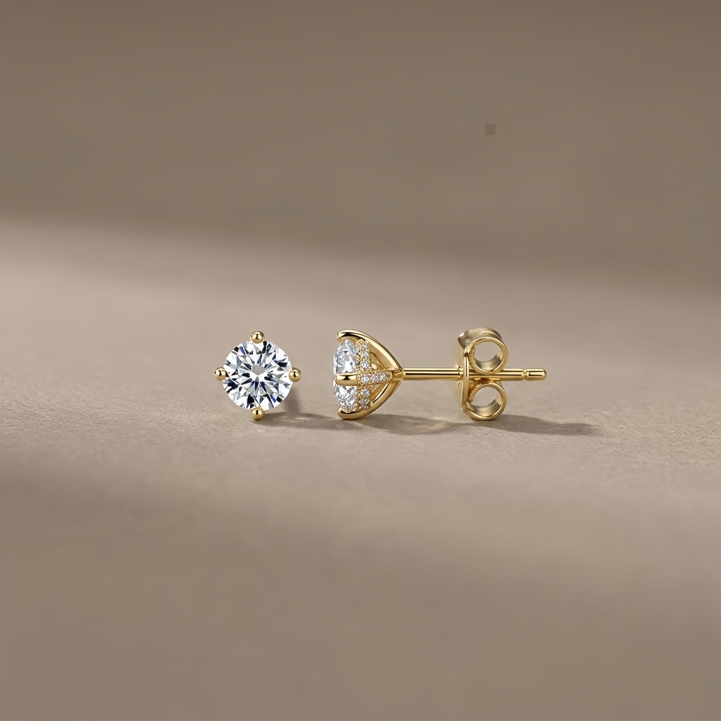 925 Sterling Silver Elegant Gold CZ Stud Earrings: Timeless Sophistication