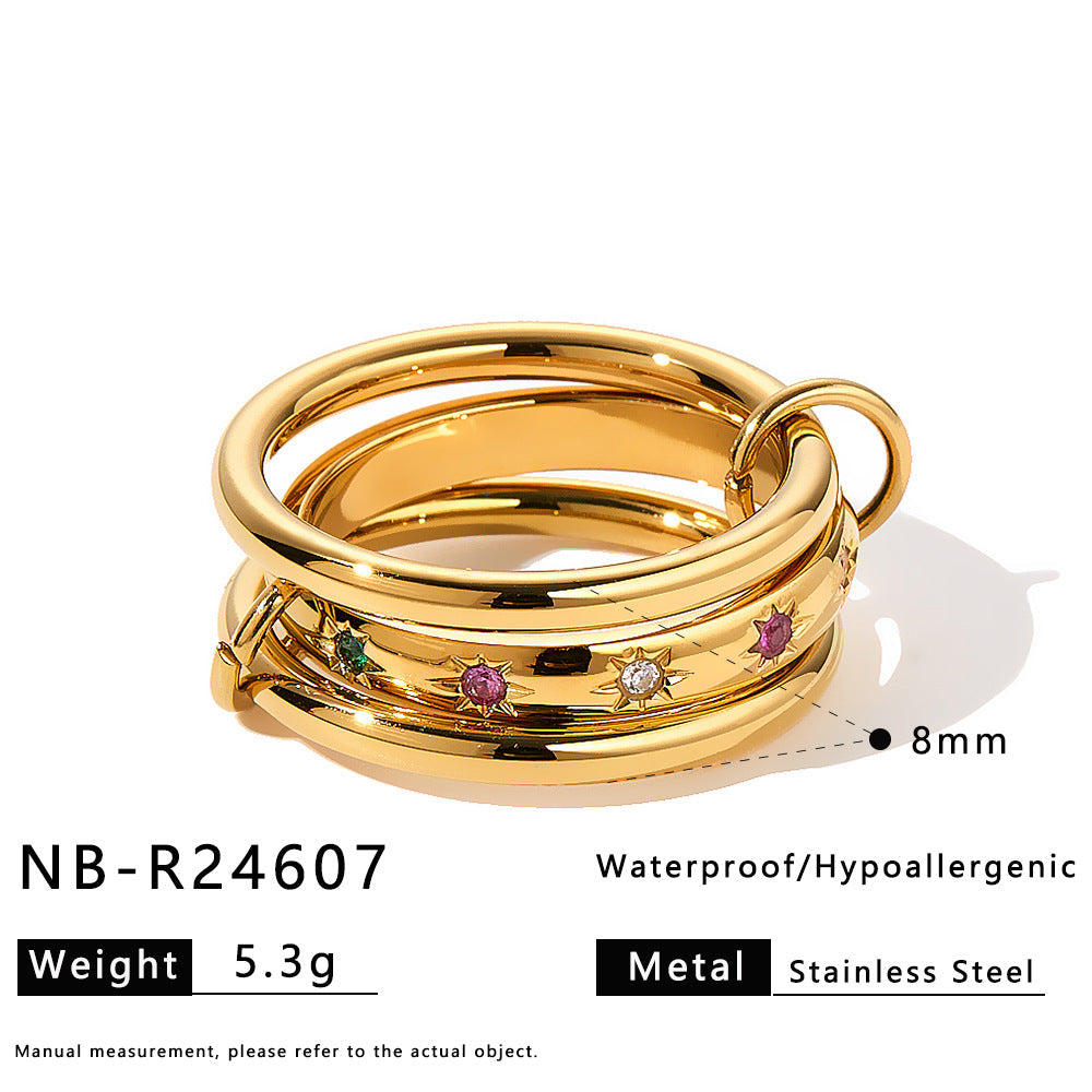 Three-Tier Stacked Ring, 18K Gold-Plated Stainless Steel Ring