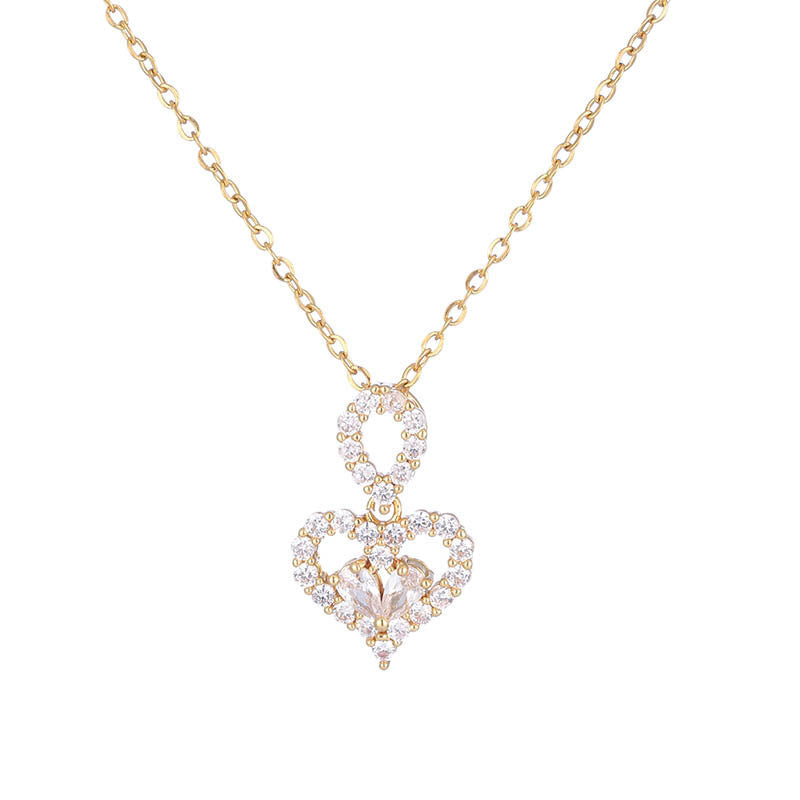 Affectionate Titanium Steel Light-Luxury Jewelry Diamond-Inlaid Heart Choker Necklace For Women
